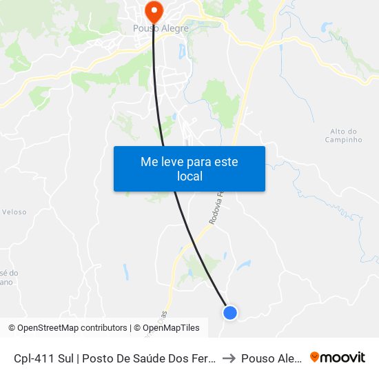 Cpl-411 Sul | Posto De Saúde Dos Ferreiras to Pouso Alegre map