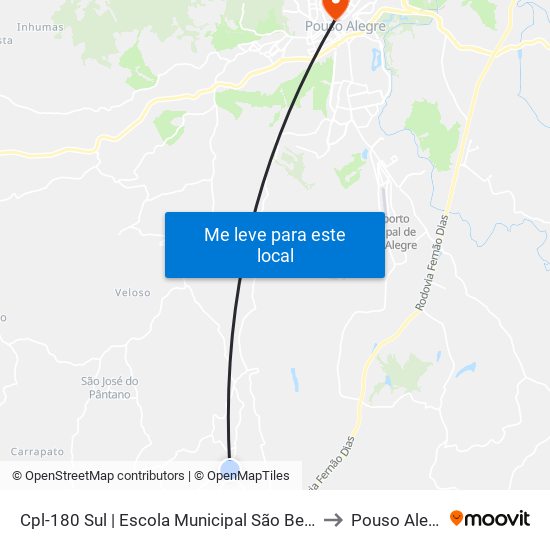 Cpl-180 Sul | Escola Municipal São Benedito to Pouso Alegre map