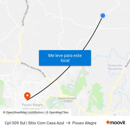 Cpl-309 Sul | Sítio Com Casa Azul to Pouso Alegre map