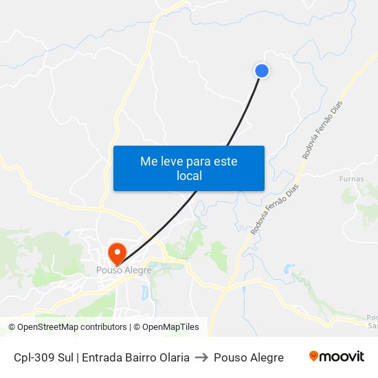 Cpl-309 Sul | Entrada Bairro Olaria to Pouso Alegre map