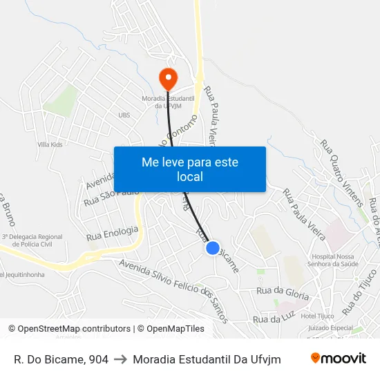 R. Do Bicame, 904 to Moradia Estudantil Da Ufvjm map