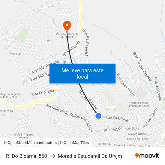 R. Do Bicame, 560 to Moradia Estudantil Da Ufvjm map