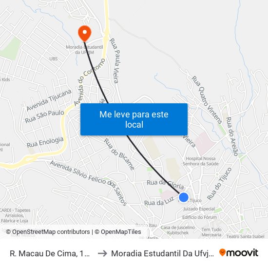 R. Macau De Cima, 181 to Moradia Estudantil Da Ufvjm map