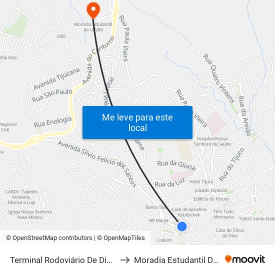 Terminal Rodoviário De Diamantina to Moradia Estudantil Da Ufvjm map