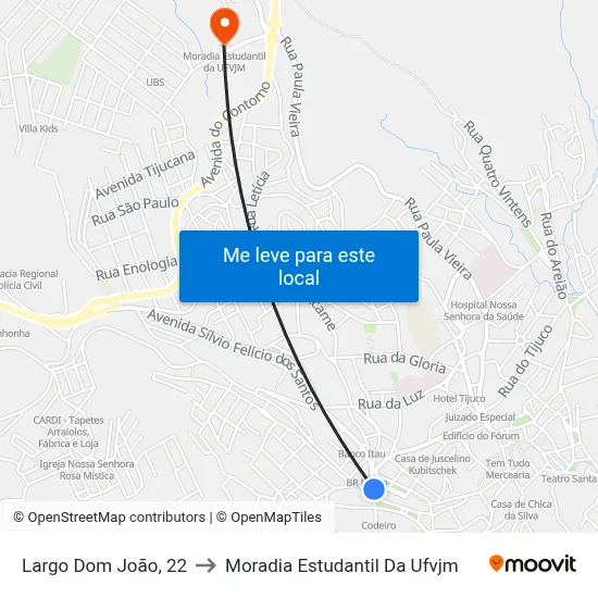 Largo Dom João, 22 to Moradia Estudantil Da Ufvjm map
