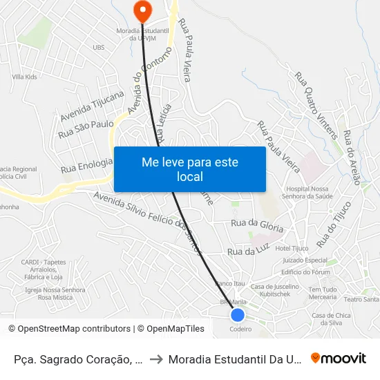 Pça. Sagrado Coração, 156 to Moradia Estudantil Da Ufvjm map