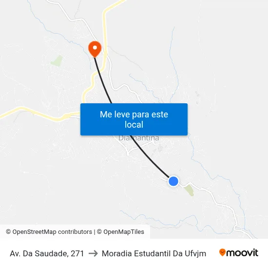 Av. Da Saudade, 271 to Moradia Estudantil Da Ufvjm map