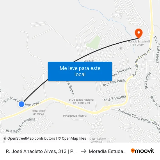 R. José Anacleto Alves, 313 | Ponto Final Do Cazuza to Moradia Estudantil Da Ufvjm map