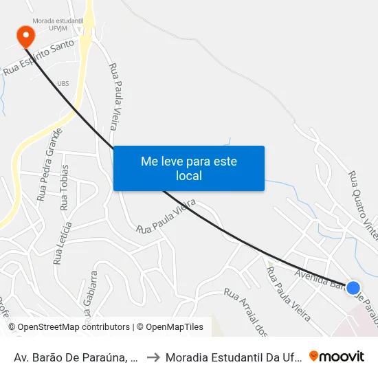 Av. Barão De Paraúna, 230 to Moradia Estudantil Da Ufvjm map