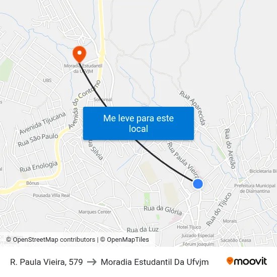 R. Paula Vieira, 579 to Moradia Estudantil Da Ufvjm map