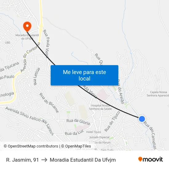 R. Jasmim, 91 to Moradia Estudantil Da Ufvjm map