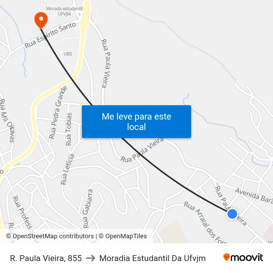 R. Paula Vieira, 855 to Moradia Estudantil Da Ufvjm map