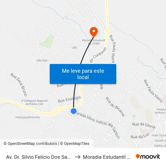 Av. Dr. Silvio Felício Dos Santos, 1226 to Moradia Estudantil Da Ufvjm map