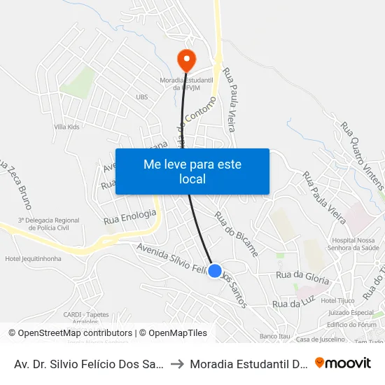 Av. Dr. Silvio Felício Dos Santos, 720 to Moradia Estudantil Da Ufvjm map