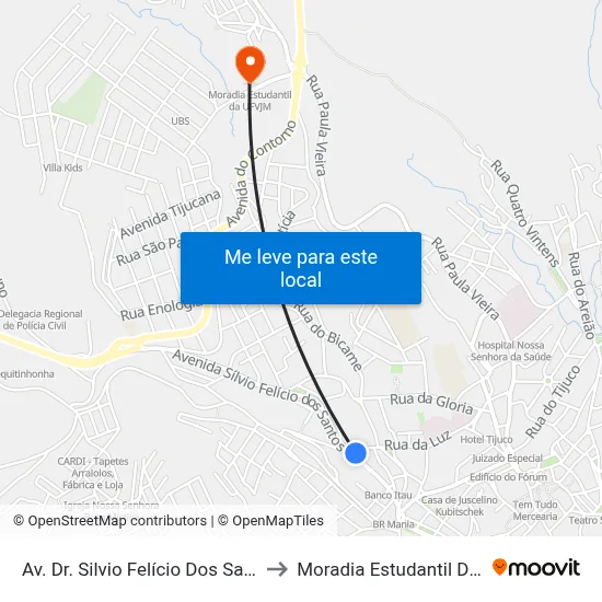 Av. Dr. Silvio Felício Dos Santos, 294 to Moradia Estudantil Da Ufvjm map