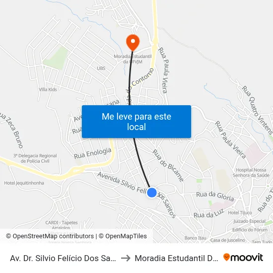 Av. Dr. Silvio Felício Dos Santos, 723 to Moradia Estudantil Da Ufvjm map