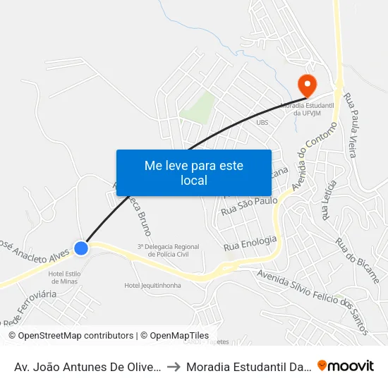 Av. João Antunes De Oliveira, 800 to Moradia Estudantil Da Ufvjm map