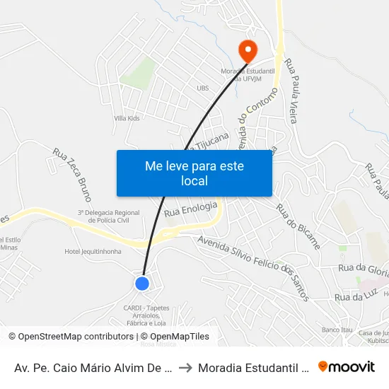 Av. Pe. Caio Mário Alvim De Castro, 111 to Moradia Estudantil Da Ufvjm map