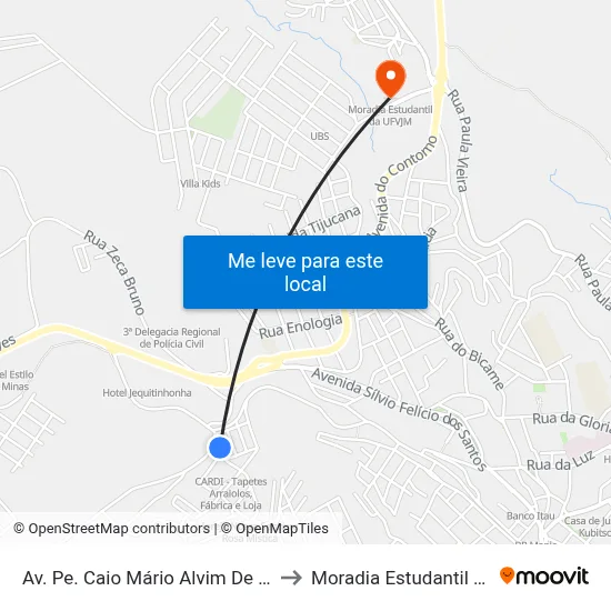 Av. Pe. Caio Mário Alvim De Castro, 120 to Moradia Estudantil Da Ufvjm map