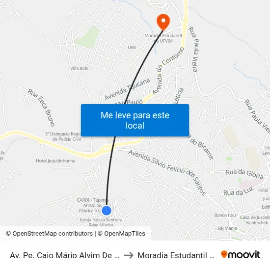 Av. Pe. Caio Mário Alvim De Castro, 325 to Moradia Estudantil Da Ufvjm map