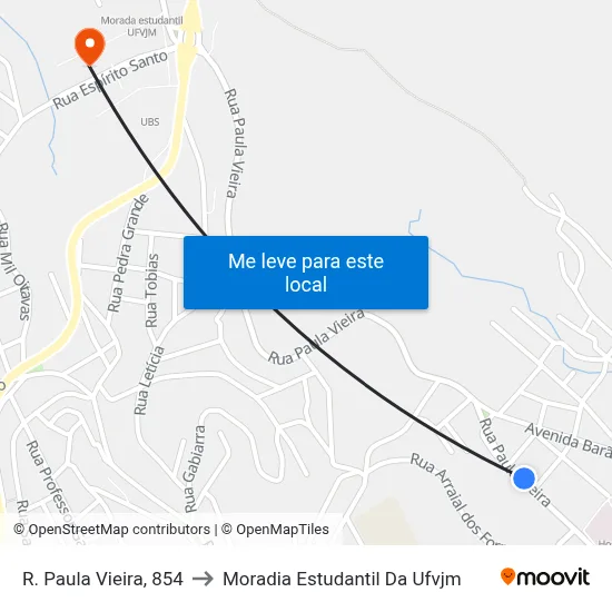R. Paula Vieira, 854 to Moradia Estudantil Da Ufvjm map