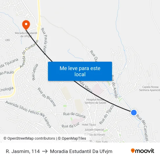 R. Jasmim, 114 to Moradia Estudantil Da Ufvjm map