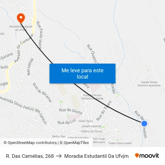 R. Das Camélias, 268 to Moradia Estudantil Da Ufvjm map