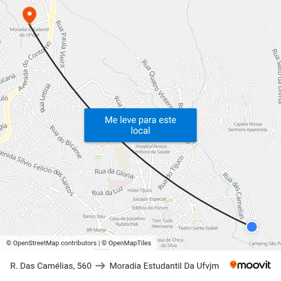 R. Das Camélias, 560 to Moradia Estudantil Da Ufvjm map