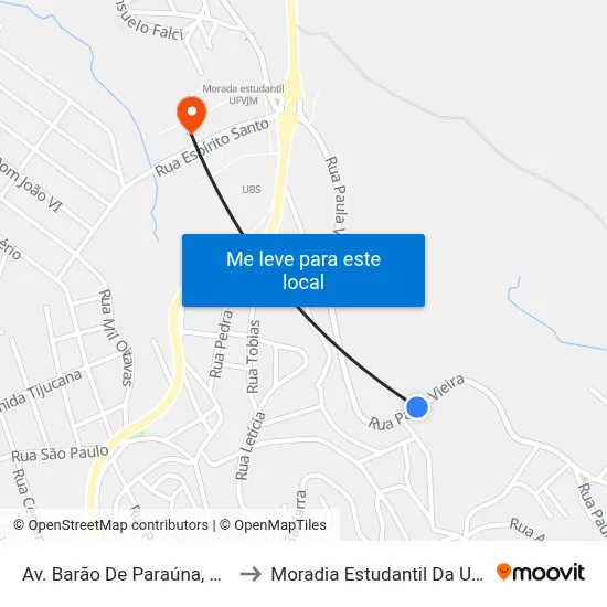 Av. Barão De Paraúna, 1095 to Moradia Estudantil Da Ufvjm map