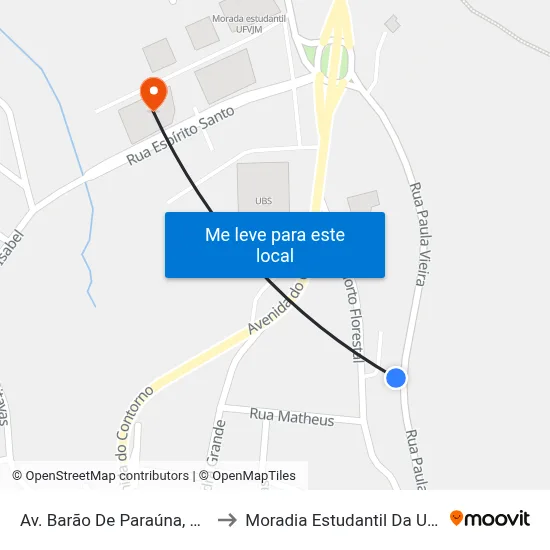 Av. Barão De Paraúna, 1415 to Moradia Estudantil Da Ufvjm map