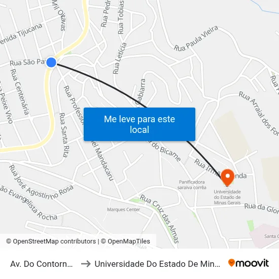 Av. Do Contorno, 200 to Universidade Do Estado De Minas Gerais map