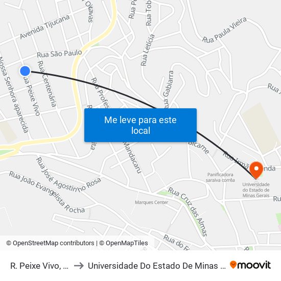 R. Peixe Vivo, 383 to Universidade Do Estado De Minas Gerais map