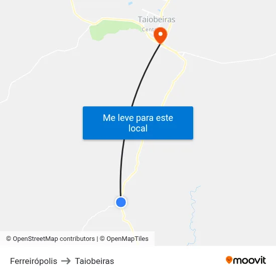 Ferreirópolis to Taiobeiras map