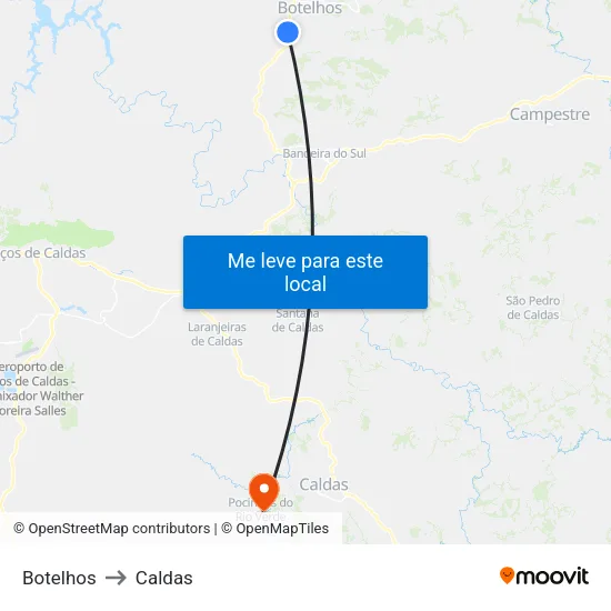 Botelhos to Caldas map