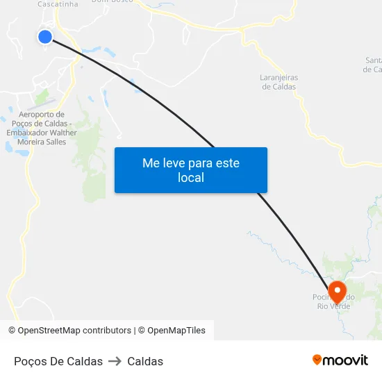 Poços De Caldas to Caldas map