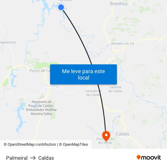 Palmeiral to Caldas map