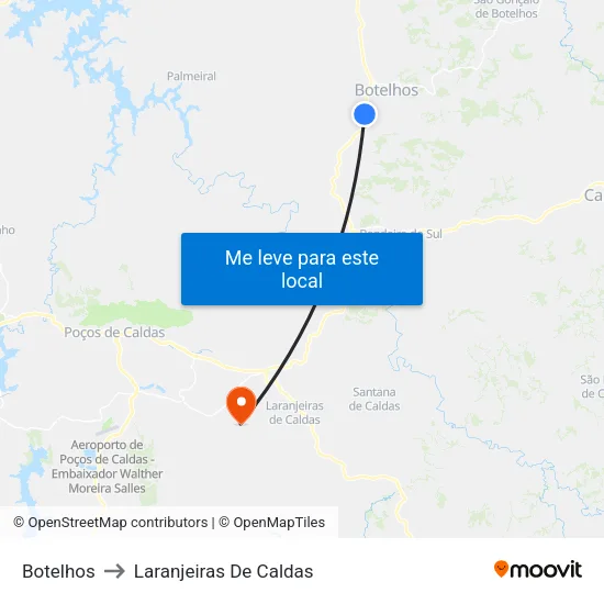 Botelhos to Laranjeiras De Caldas map