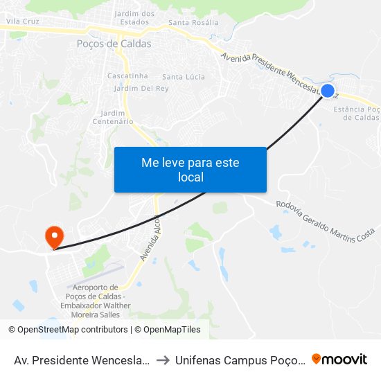 Av. Presidente Wenceslau Braz, 2375 to Unifenas Campus Poços De Caldas map