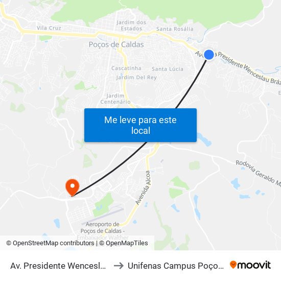 Av. Presidente Wenceslau Braz, 845 to Unifenas Campus Poços De Caldas map