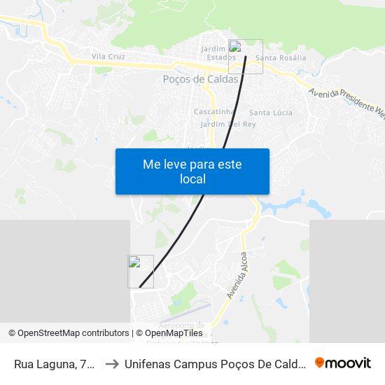 Rua Laguna, 743 to Unifenas Campus Poços De Caldas map