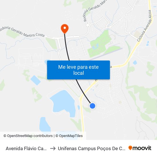 Avenida Flávio Camilo to Unifenas Campus Poços De Caldas map