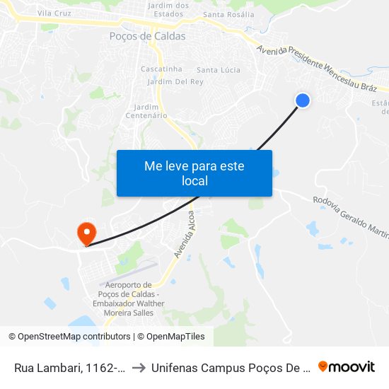 Rua Lambari, 1162-1238 to Unifenas Campus Poços De Caldas map