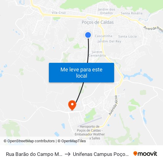 Rua Barão do Campo Místico, 771 to Unifenas Campus Poços De Caldas map