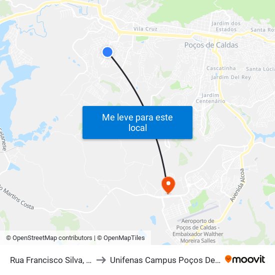 Rua Francisco Silva, 20-64 to Unifenas Campus Poços De Caldas map