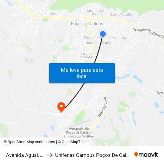 Avenida Aguai, 70 to Unifenas Campus Poços De Caldas map
