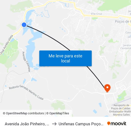 Avenida João Pinheiro, 1107-1143 to Unifenas Campus Poços De Caldas map