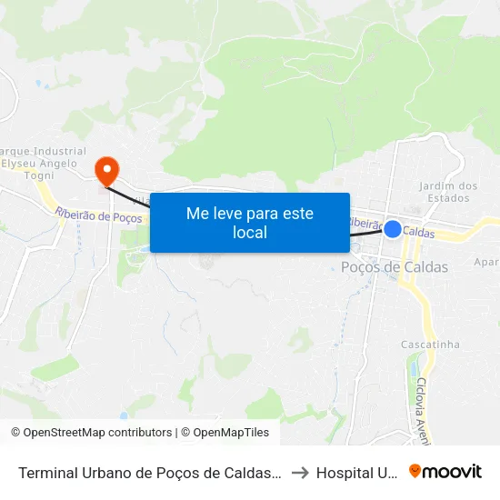 Terminal Urbano de Poços de Caldas | Plataforma B to Hospital Unimed map