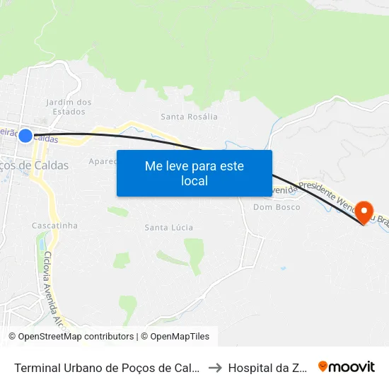 Terminal Urbano de Poços de Caldas | Plataforma B to Hospital da Zona Leste map