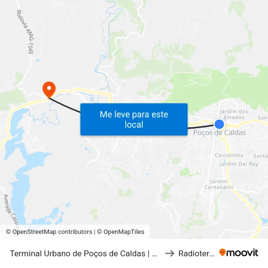 Terminal Urbano de Poços de Caldas | Plataforma B to Radioterapia map