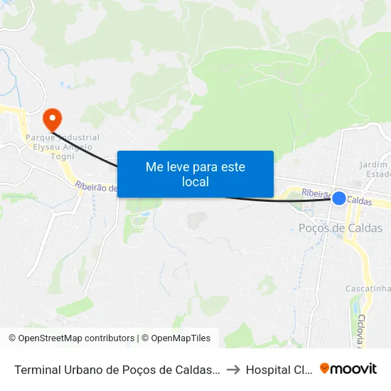 Terminal Urbano de Poços de Caldas | Plataforma B to Hospital Climepe map